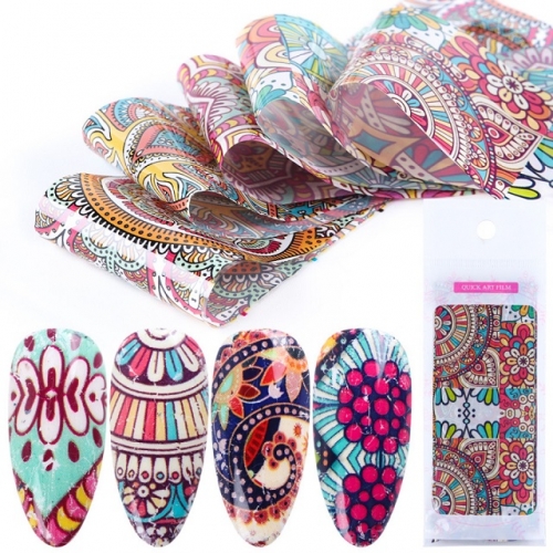 16pcs/set Nails Sticker Art Set Transfer Foil For Nail Colorful Vine Totem Flower Slider Nail Wrap Foil Decal Decor Manicure