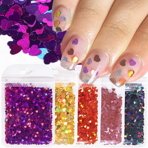 1Bag Nail Glitter Sequins Laser Sweet Love Heart Flake Shine Paillette for Nail Accesoires Decoration Manicure Design