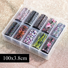 10rolls/box Leopard Printed Nail Stickers Transfer Foils Flowers Nail Art Decoraions Designs Decals Sliders Manicure