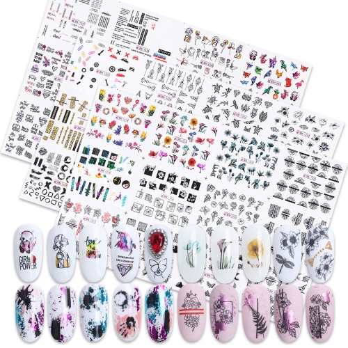 3sheets (36designs) Nail Sticker Floral Sexy Leopard Hollow Line Drawing Slider Summer Letter Decal Water Transfer Decal Decor