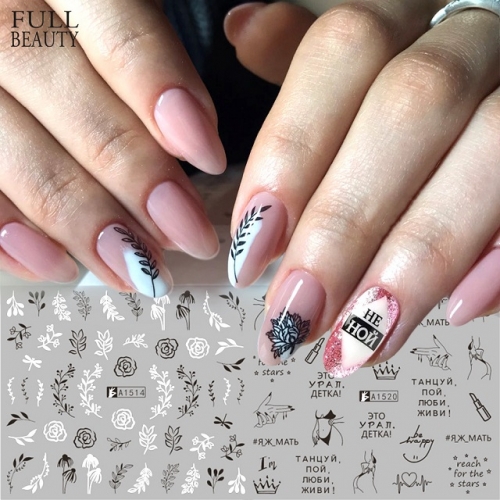 12Pcs/set  Nail Stickers Set Mixed Floral Geometric Sexy Girl Nail Art Water Transfer Decals Flowers Tattoos Sliders Manicure