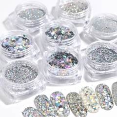 8designs/set Nail Glitter Sequins Holographic Powder Shining Mermaid 3D Hexagon Pigment Flakes Manicure Nail Art Decorations