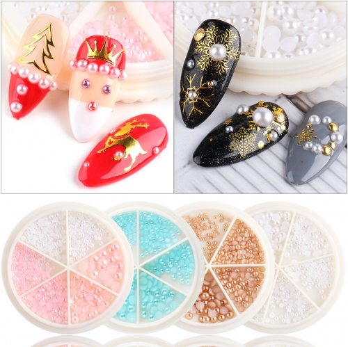 1 Wheel Mixed Size Nail Rhinestones White Pink Pearl Beads For Nail Decorations Manicure Flatback Design DIY Accessories