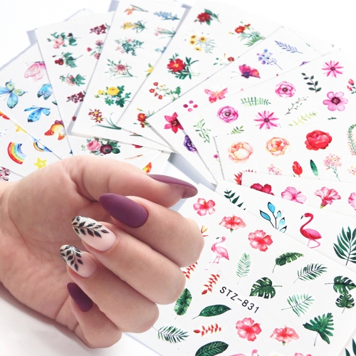 48pcs/set Black White Leaf Nail Art Sticker Slider Flower Water Decals Decor Watermark Tattoo Manicure Accessories