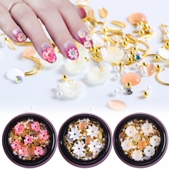 1 jar Mermaid Shell Flower Nail Rhinestones 3D Crystal Gems Jewelry Gold AB Shiny Stones Manicure Nail Art Accessories