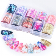 10 Rolls/Box Charms Flower Nail Art Transfer Foils Polish Sticker Transparent Decal Wraps Nail Art Decoration