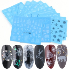 16pcs/set White Black Winter Nail Water Sticker Set Snowflakes Elk Nail Art Decals Christmas Sliders For Nails 2020