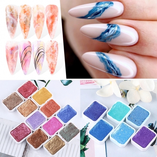 6/12 Colors/set Glitter Pearl Solid Watercolor Paint Metallic Blue Purple Nail Chrome Pigment Aquarela Set DIY Manicure Decor