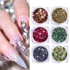 6colors/set Nail Sequin Nail Glitter Holographic Sparkly Hexagon Paillette Mermaid Powder Flakes Mixed Shiny Decorations Manicure