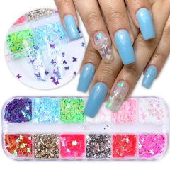 12colors/box 3D Butterfly Nail Art Glitter Holographic Nail Sequins Flakes Slices Sticker Sparkly DIY Manicure Decorations Accessories