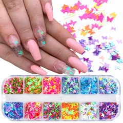 12grids/box Holographic Butterfly Nail Art Decoration Sparkly Nail Glitter Sequins DIY Flakes Slices Laser Paillette Manicure