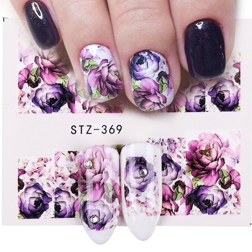 1sheet Nail Art Water Decals Flower Rose Purples Designs for Women Full Cover Sticker Decorations Sticker Winter Tips