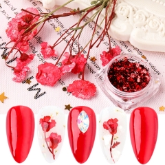 1 Set Dried Flowers + Nail Glitter Powder Dust Natural Floral Leaf Sticker Summer 3D UV Gel Polish Manicure Decorations