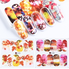 1pcs Fall Leaf Nail Art Stickers Autumn Maple Gold Water Decals Set Designs Flower Foils Manicure Nail Decorations