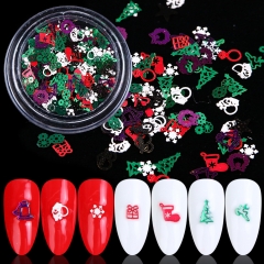 1Jar Christmas Nail Decorations 3D Metal Mixed Snowflakes Sequin Paillette Tree Deer Elk DIY Glitter Slice Hollow Studs