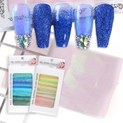 1set Aurora Glass Stickers Fish Net Lines Design For Nails 3D Accessories Nail Art Decal Sliders Cold Warm Color Manicure Wrap