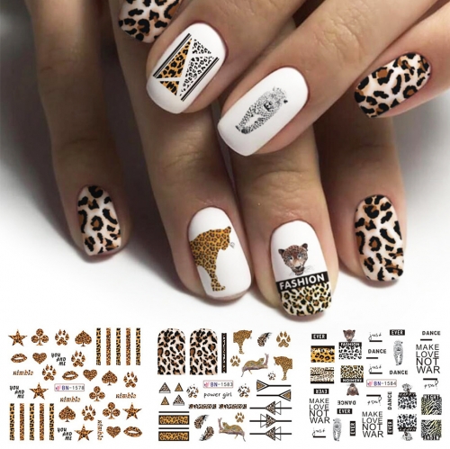 12designs/sheet Leopard Print Water Sticker Slider For Nails Set Leopard DIY Design Nail Art Decals Polish Wrap Decoration