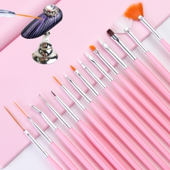 15pcs/set Painting Nail Brush White Pink Acrylic Liner UV Gel Polish Drawing Gradient Dotting Pen Detail Paint Manicure Tool