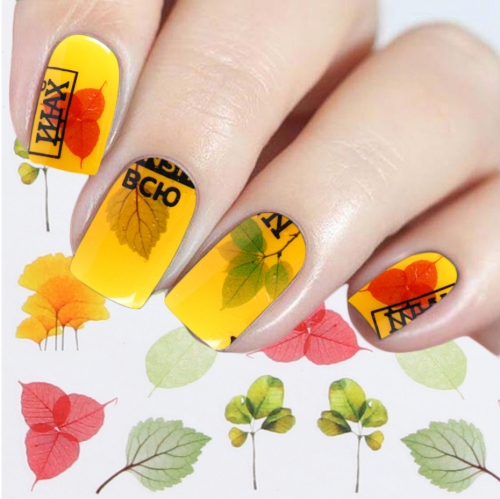 6designs/sheet Nail Art Water Transfer Sticker Dried Flowers Leaves Slider for Nails Strips Manicure Decoration Decals