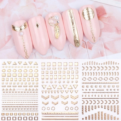 1pcs Gold Nail Art Stickers 3D Adhesive Decals Geometry Rhombus Stripes Shiny Metallic Slider Foils Decor Manicure