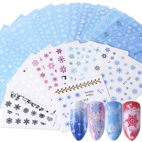 30designs/set Xmas Decoration Stickers For Nail White Red Snowflake Water Nail Decals Winter Christmas Wraps Manicure Sliders Set