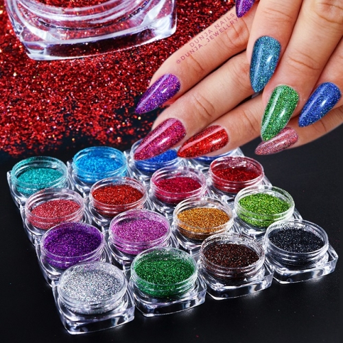 1jar Laser Holographic Nail Glitter Powder Shining Pigment Dust Gel Polish Flakes Shimmer Glitter Nail Art Decoration