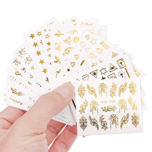 20designs/set Mixed Designs Gold Silver Nail Water Stickers Flowers Stars Necklace Sliders Nail Art Decorations Manicure