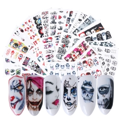 24designs/set Halloween Nail Stickers Water Decals Skull Bone Black Nail Art Transfer Slider Foils Manicure Decorations