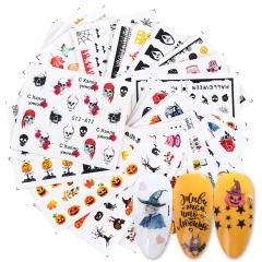 24designs/set Halloween Design Nail Art Sticker Skull Head Water Transfer Decal Manicure Nail Decoration Wraps Tips Slider