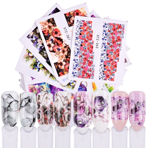 40designs/set Water Transfer Women Full Cover Sticker Nail Art Decals Nail Art Beauty Purple Rose Decorations Polish Tips