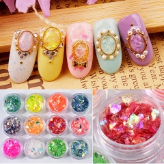 12 Colors/set Nail Ornament Irregular Shell Glitter Power Cellophane Sequin Paper Nail Flakies Manicure Nail Stickers Decoration Kit