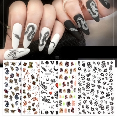 New Dark Series Snake Paster Manicure Nail Art Decorations Stickers Water Decals Stick On Nails Accessoires Tools DIY