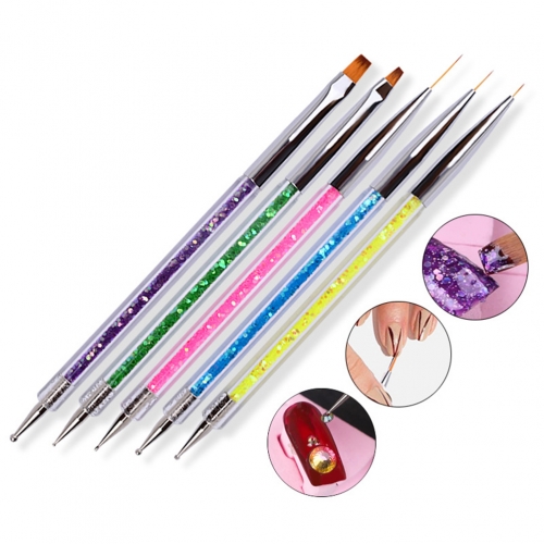 5 Pcs/Set Double-headed Point Drill Pull Line Pen Sequins Sequins UV Gel Drawing Painting Brush Nail Design Manicure Tool