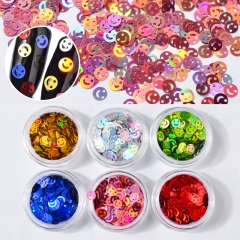 6colors/set Holo Smiling Hollow Nail Art Sequins Set Gold Silver Shiny Nail Paillette DIY Nail Tips Accessories Tools