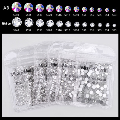 1Bag Nail Jewelry Flat Drill Transparent AB Drill Nail Drill DIY Ornament Gold Bottom Silver Quality Rhinestone