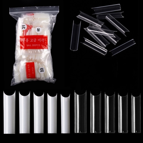 500pcs/bag Half Cover False Nails Press On Nails Tips Clear Acrylic Nails 10 Sizes For Nail Salons And DIY Nail Art