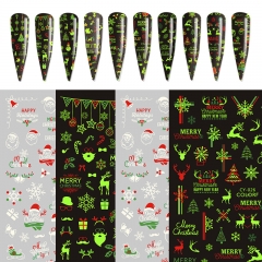 1pcs Luminous Nail Art Sticker Christmas Snowflake Patterns 1 Sheet Nail Adhesive Decals Glow in Dark Nail Christmas Stickers