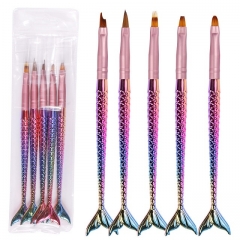 Mermaid Tail 5 pcs/Set Nail Brush Pen Animal-shaped Gradient Color Handle Nylon Hair Nail Brush