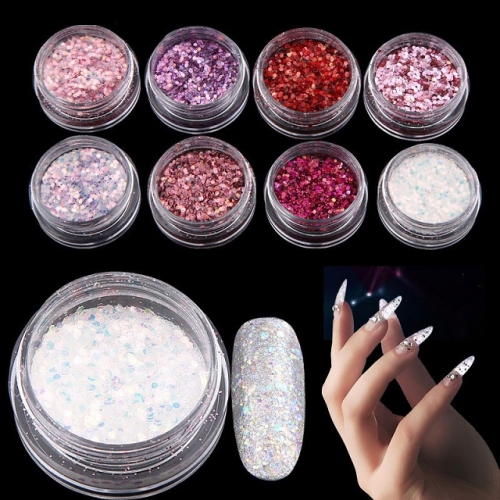 8colors/set Flakes Dust Shinning Red & Pink & Purple Paillette 8 Colors Hexagon Mix Size Nail Glitter Sequins