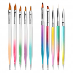 Double Head Rainbow Gradient Steel Handle Nail Art Painting Drawing Dotting Nail Acrylic Brush