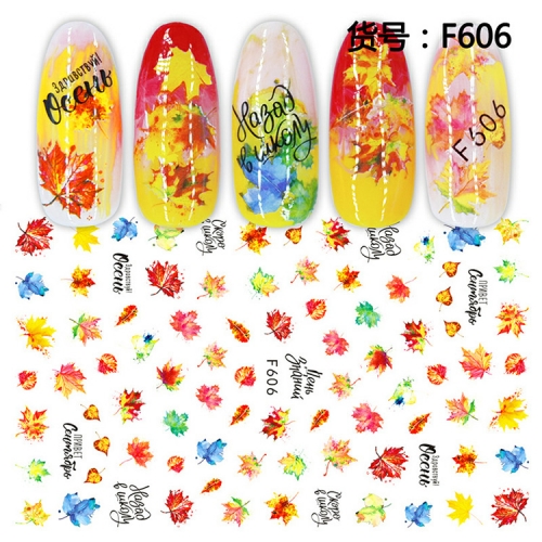 1pcs Autumn Theme Nail Sliders Decor Harvest Maple Leaf Gold Fall Leaves Thanks giving Nail Art 3D Decal Sticker