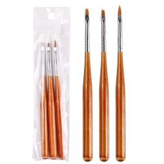 3pcs/set Brown Colors Nylon Hair Nail Art Pen Wooden Carving Painting Nail Brush