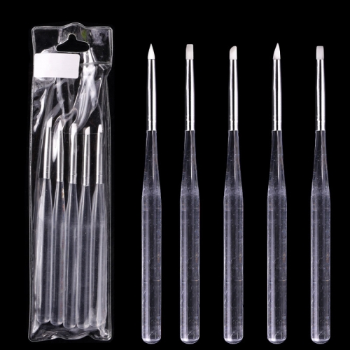 5 pcs/set Transparent Acrylic Handle Nail Art Design Stamp Pen Soft Silicone Head Nail Brush