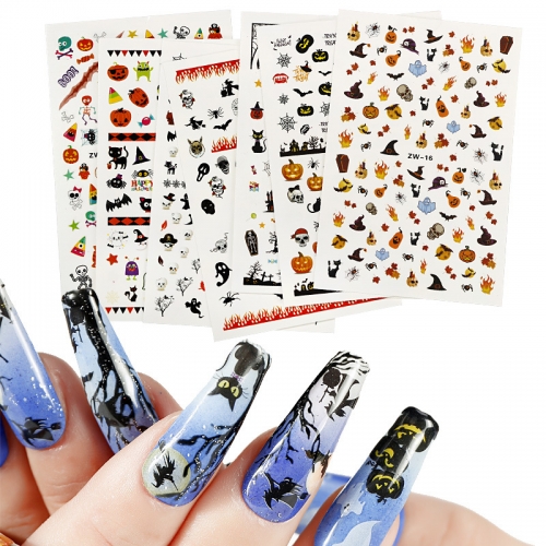 1pcs Halloween Ghost Self-sticking Adhesive 3D Water Transfer Nail Art Sticker 