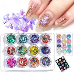 12colors/set Natural Shell Piece Abalone Fragments Thick Nail Drill 3D Charm DIY Nail Art Jewelry Decoration Nail Sequin