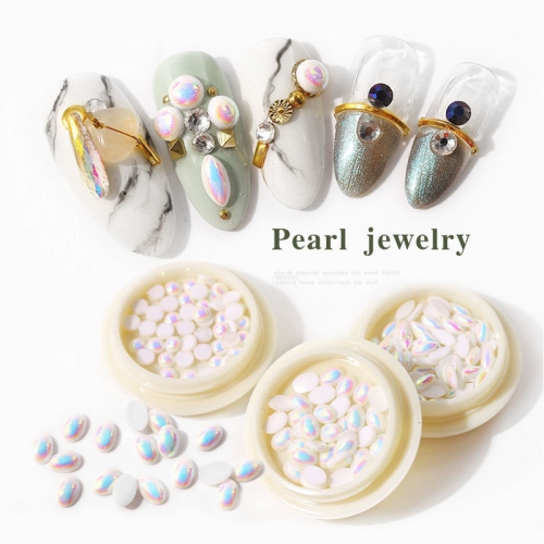 1Jar AB Pearl Nail Art Decorations Heart Waterdrop Oval 3D Flatback Gradient Mermaid Pearls Jewelry Charm Manicure Accessories