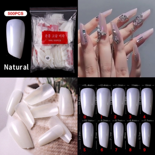 500pcs/bag Bevel Lipstick Shape False Nail Tips Transparent Natural Fake Artificial Nail Art Tips Acrylic UV Gel Polish Manicure