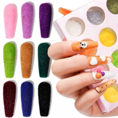 12jars/set Colorful Glitter Dust Winter UV Gel Polish Nail Decoration Fuzzy Flocking Velvet Nail Powder