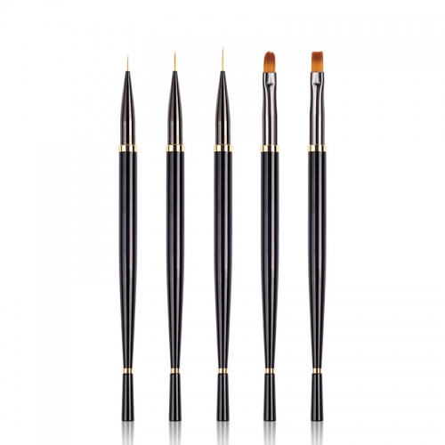 5Pcs/Set Black Handle Liner Brushes Flat Acrylic Nail Brush