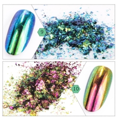 16colors Chrome Chameleon Nail Art Pigment Flake Glitter Mirror Effect Pigment Powder Dust for Nails Manicure Tips